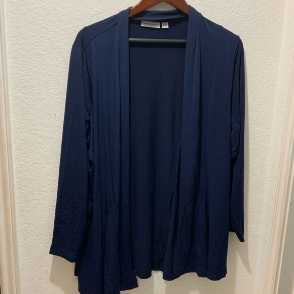 New Susan Graver Liquid Knit blue Open Cardigan size 1X - Picture 6 of 12